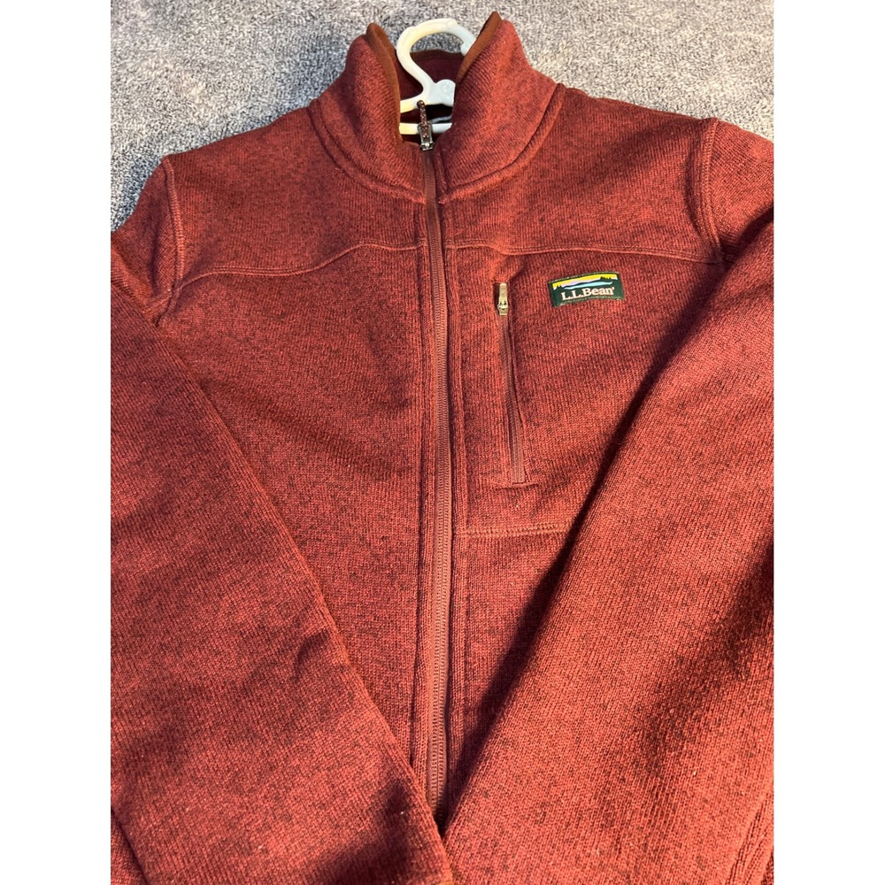 LL Bean Mens Sweater Fleece Full Zip Jacket Red Heathered Large 504938